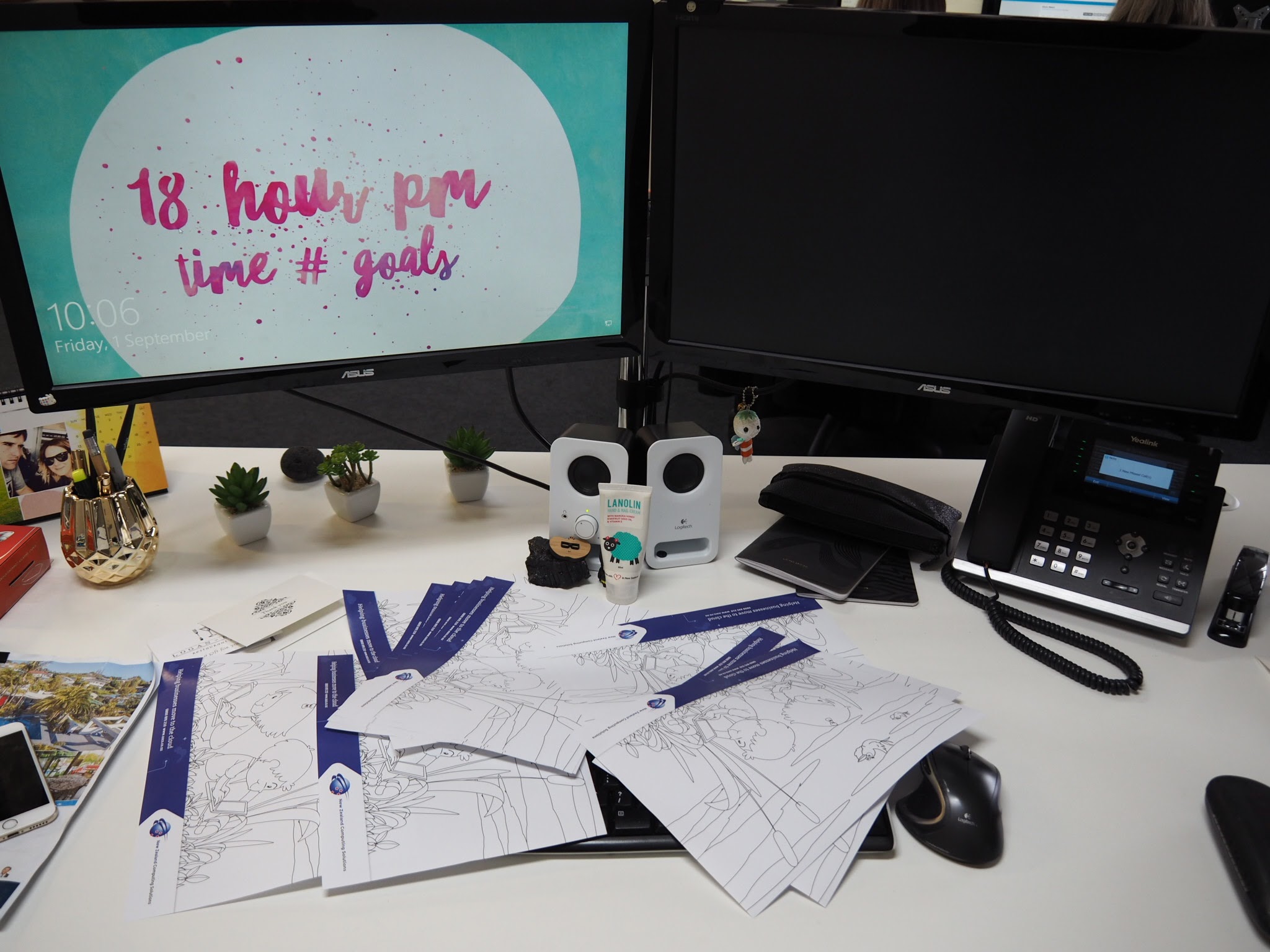 Desk with paper on it